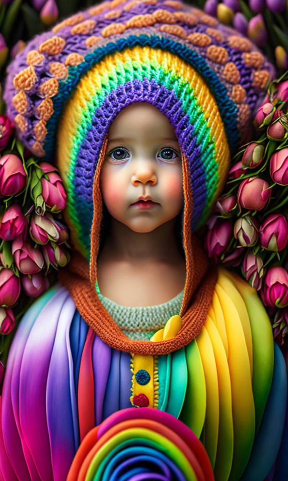 Картинка Ребенок в вязаной радужной шапочке из коллекции Обои для рабочего стола Дети