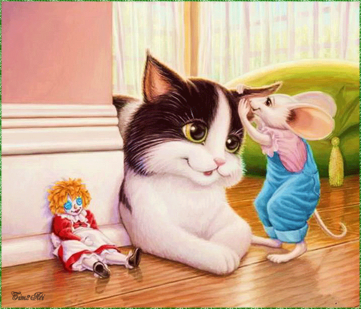 Картинка Мышка шепчет коту на ухо из коллекции Картинки анимация Животные