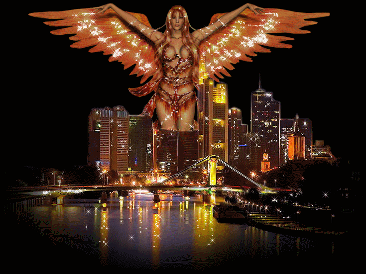 Картинка Ангел над городом из коллекции Картинки анимация Фэнтези и сказка