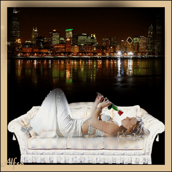 Картинка Девушка с розой на диване из коллекции Картинки анимация Любовь и романтика