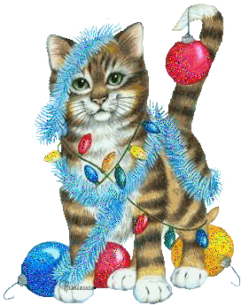 Картинка Котёнок в ёлочных игрушках из коллекции Картинки анимация Новый год и Рождество 2024