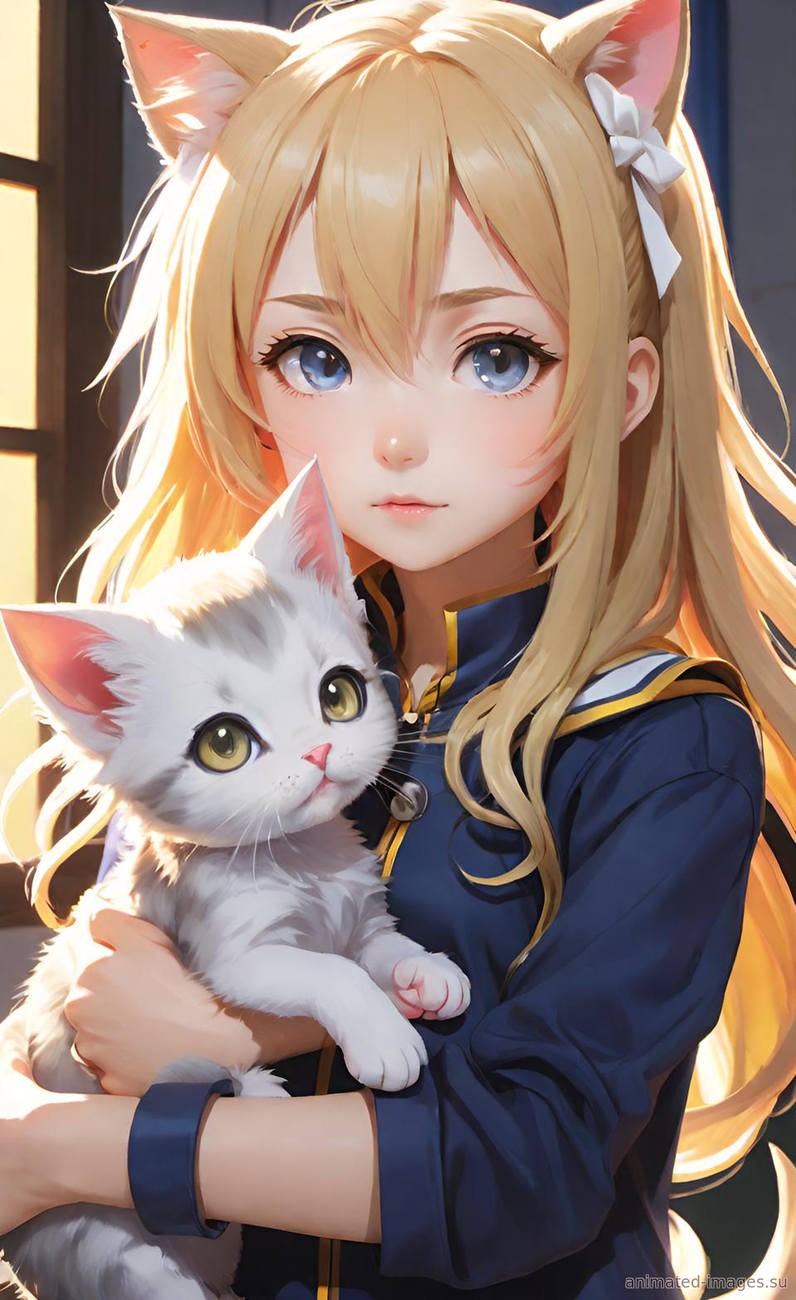 Картинка Девушка и кошка из коллекции Обои для рабочего стола Аниме