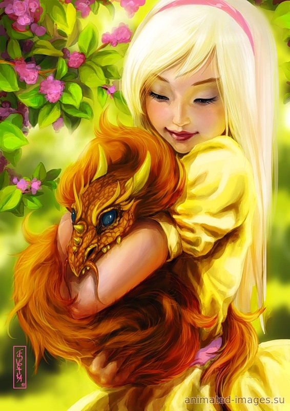 Картинка Девочка и дракон из коллекции Обои для рабочего стола Аниме