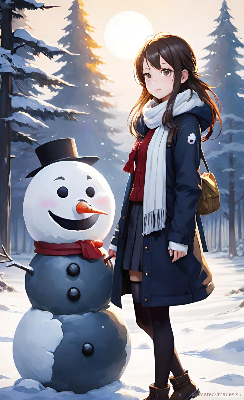 Картинка Девочка и снеговик из коллекции Обои для рабочего стола Аниме