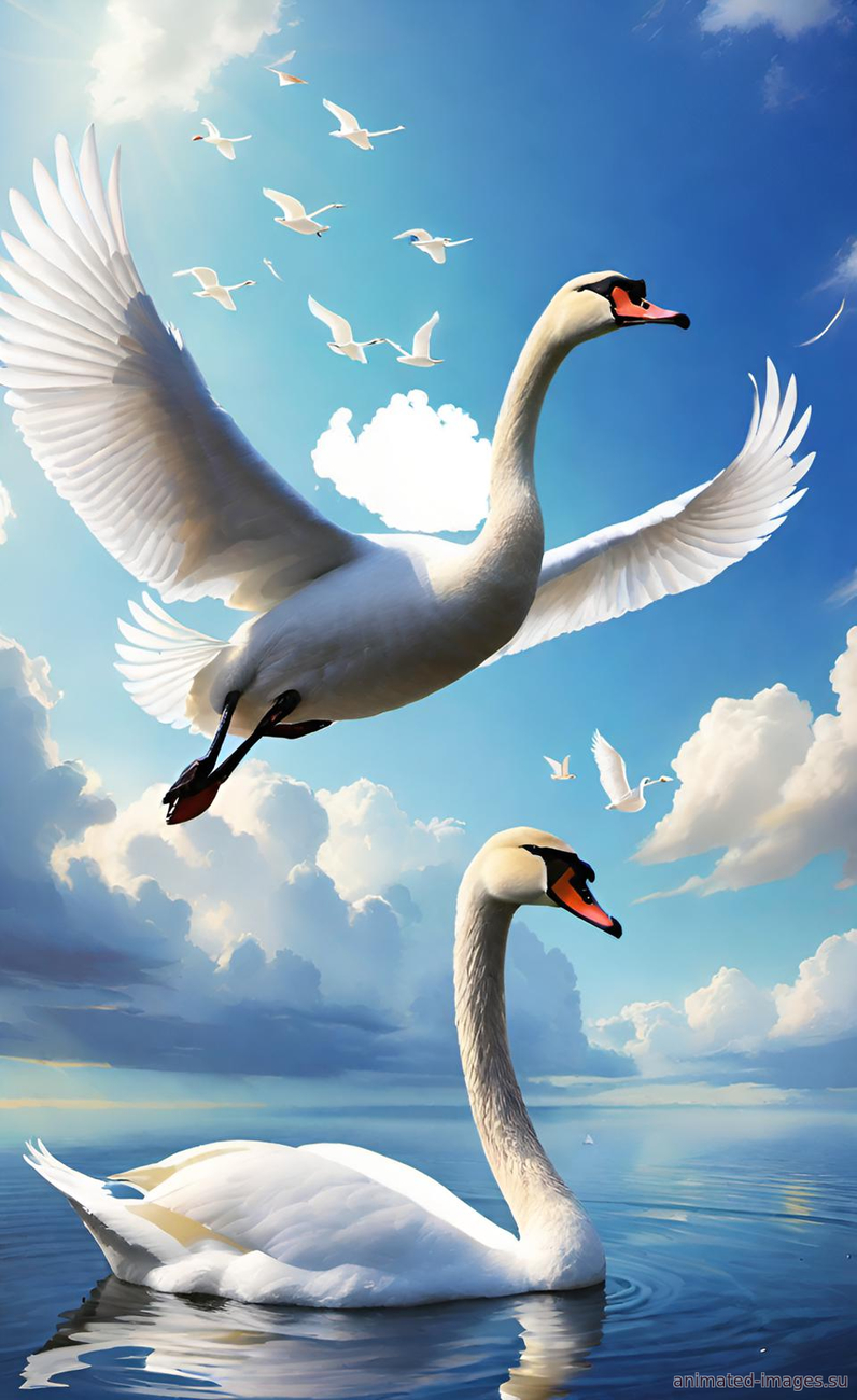 Картинка Лебеди летят из коллекции Обои для рабочего стола Птицы