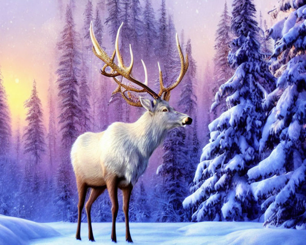 Картинка Белый лось в зимнем лесу из коллекции Обои для рабочего стола Новогодние обои