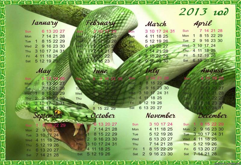 Картинка Календарь год змеи 2013 из коллекции Обои для рабочего стола Новогодние обои