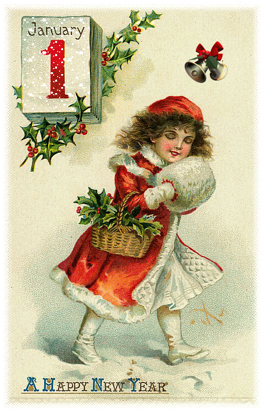 Винтажная открытка с 1 января - С Наступившим Новым годом