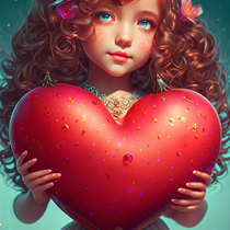 Рыжая девочка с большим сердцем в руках