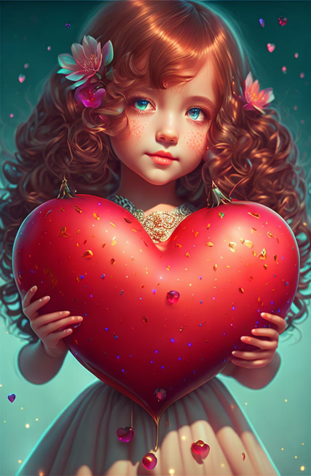 Картинка Рыжая девочка с большим сердцем в руках из коллекции Обои для рабочего стола Дети