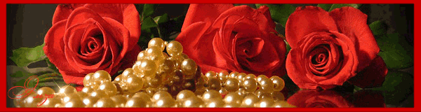 Картинка Алые розы и жемчуг из коллекции Картинки анимация Цветы красивые