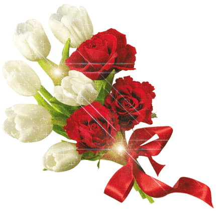 Картинка Белые тюльпаны и красные розы из коллекции Картинки анимация Цветы