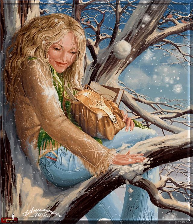 Картинка Девушка на дереве из коллекции Картинки анимация День блондинок и брюнеток