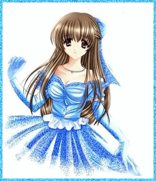 Аниме брюнетка в голубом пышном платье - Аниме