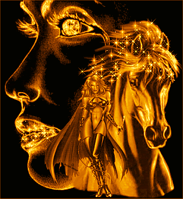Картинка Огненная лошадь и девушка из коллекции Картинки анимация Фэнтези и сказка