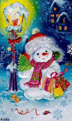 Картинка Анимация со снеговиком из коллекции Картинки анимация Новый год и Рождество 2024