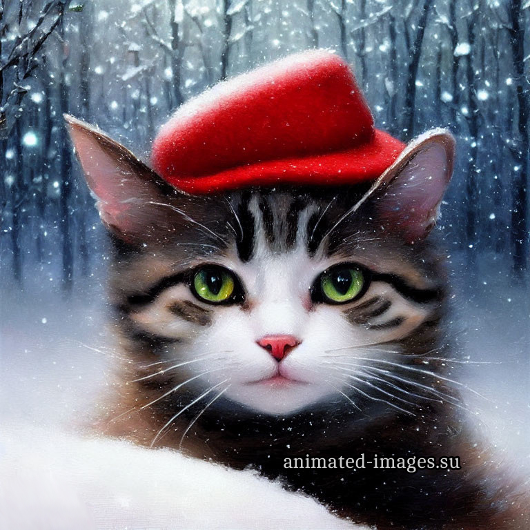 Кот в красной кепке - Новогодние обои