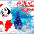 Красивая открытка с новогодним щенком