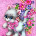 Котенок с цветами анимашка