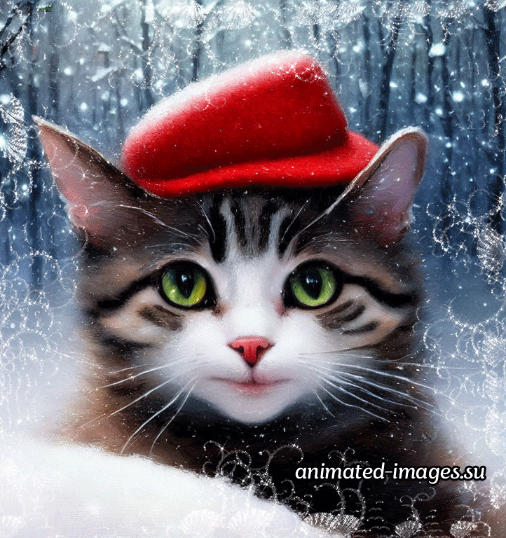Картинка Кот в красной шапке из коллекции Анимация на телефон Кошки анимашки