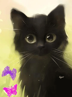 Чёрный котик - Кошки анимашки