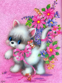 Картинка Котенок с цветами анимашка из коллекции Анимация на телефон Кошки анимашки